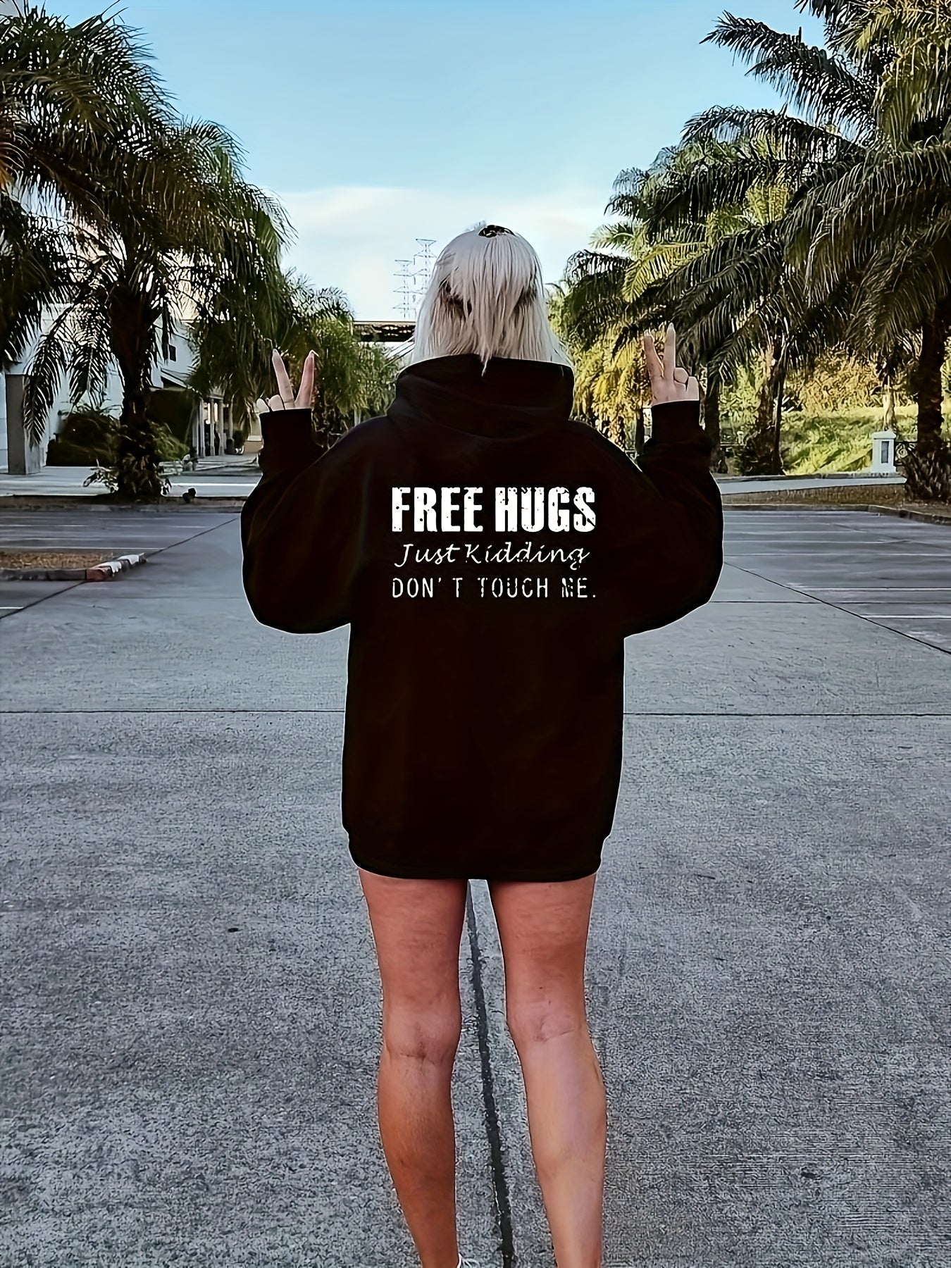 Hugs Print Zip Up Hoodie Casual Sweatshirt