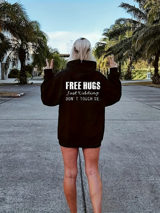 Hugs Print Zip Up Hoodie Casual Sweatshirt
