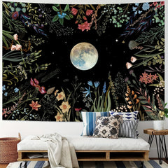 Moonlit Garden Tapestry Flower Colorful Plants Wall Blanket