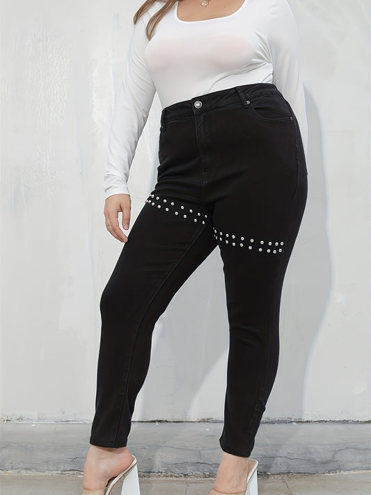  Y2K Pearl Decor Straight Leg Denim Pants
