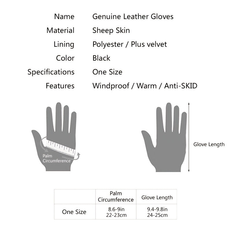 Men's Leather Winter Gloves Fleece Warm Outdoor Sports Windproof Gloves