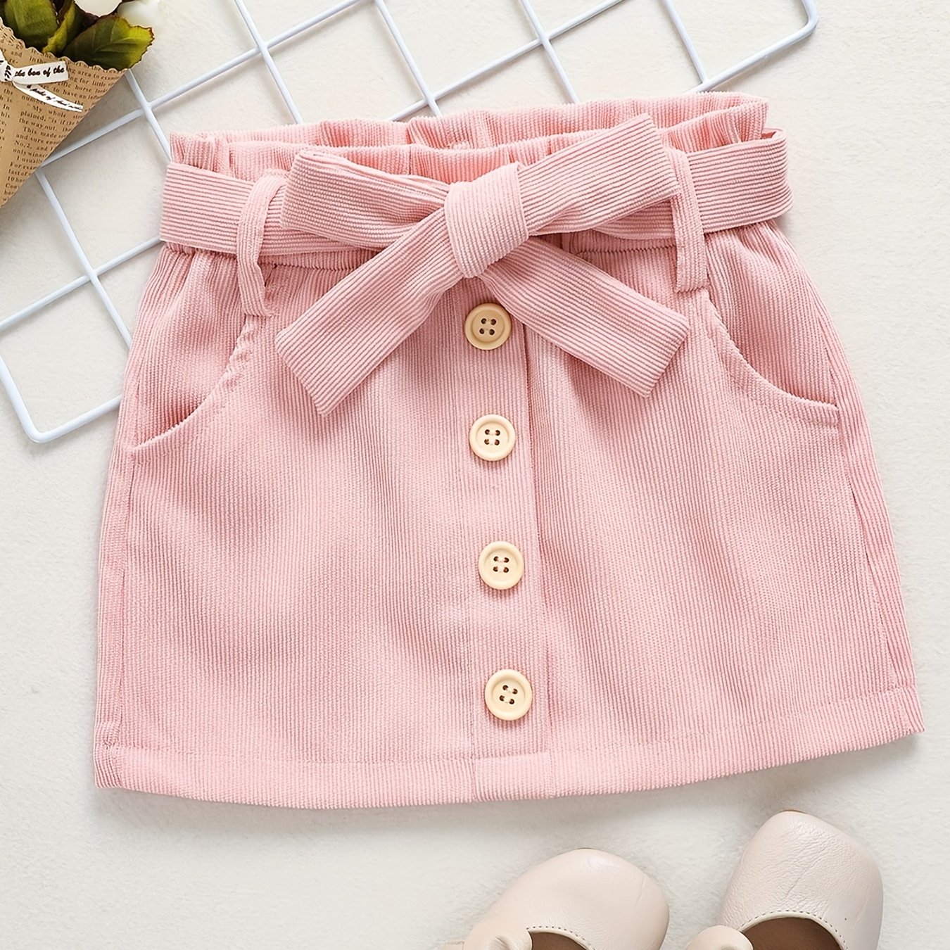 Girls Casual A-line Corduroy Short Skirt with Belt