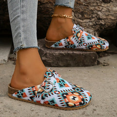 Women's Colorblock Flat Shoes Slip On Round Toe Buckle Decor Half Drag