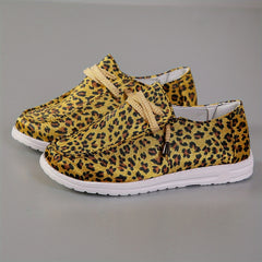 Leopard Print Canvas Low Top Lace Up Women's Shoes