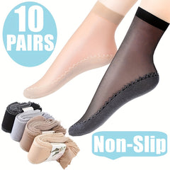 10 Pairs Thin Transparent Non-slip Short Socks Women's Stockings