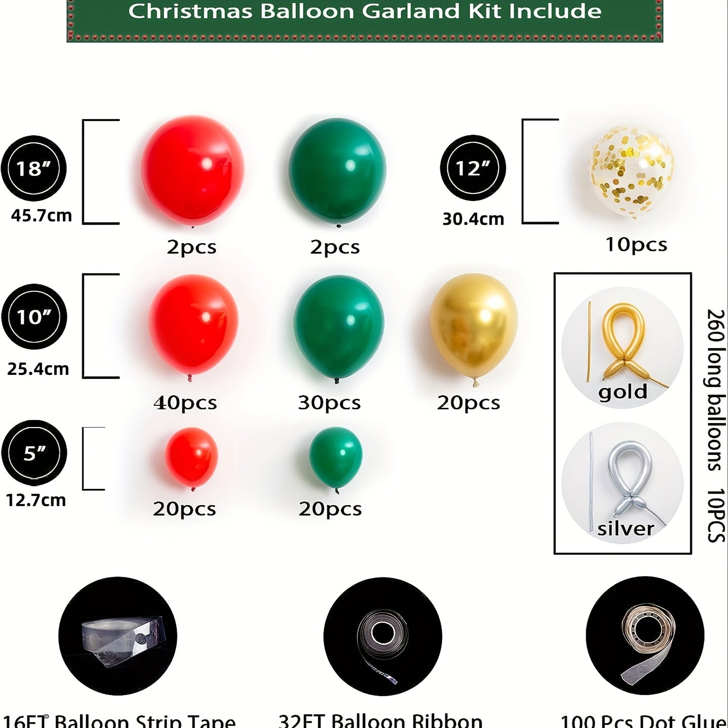 Christmas Balloon Garland 157pcs Green Red Golden Confetti Balloons