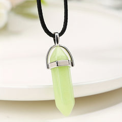 Moonstone Glow Crystal Necklace - Aqua Glowing Glass Crystal Point
