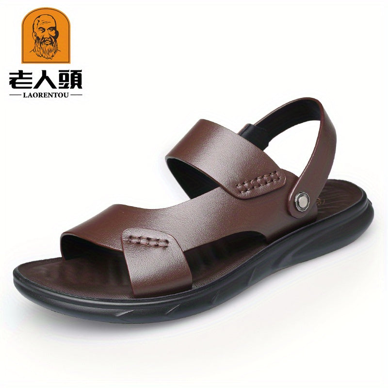 LAORENTOU Men's Leather Sandals Outdoor Anti-skid Beach Shoes