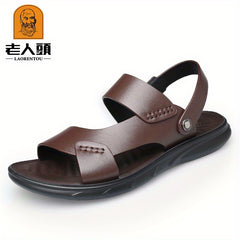 LAORENTOU Men's Leather Sandals Outdoor Anti-skid Beach Shoes