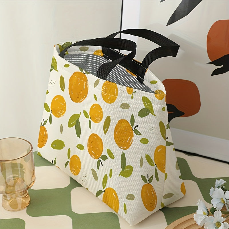 Orange Printed Lunch Bag Waterproof Insulated Bento Bag