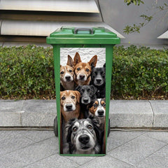 Dog Group Trash Can Stickers PVC Wall Decals Water Resistant