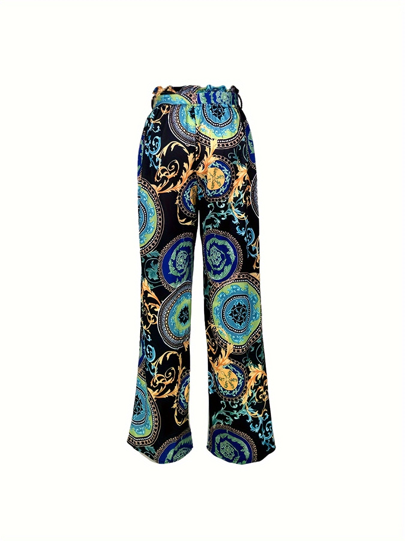  Boho Baroque Print Wide Leg Trousers With Belt