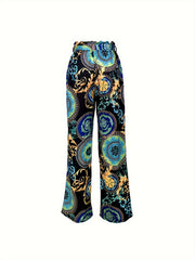 Boho Baroque Print Wide Leg Trousers With Belt