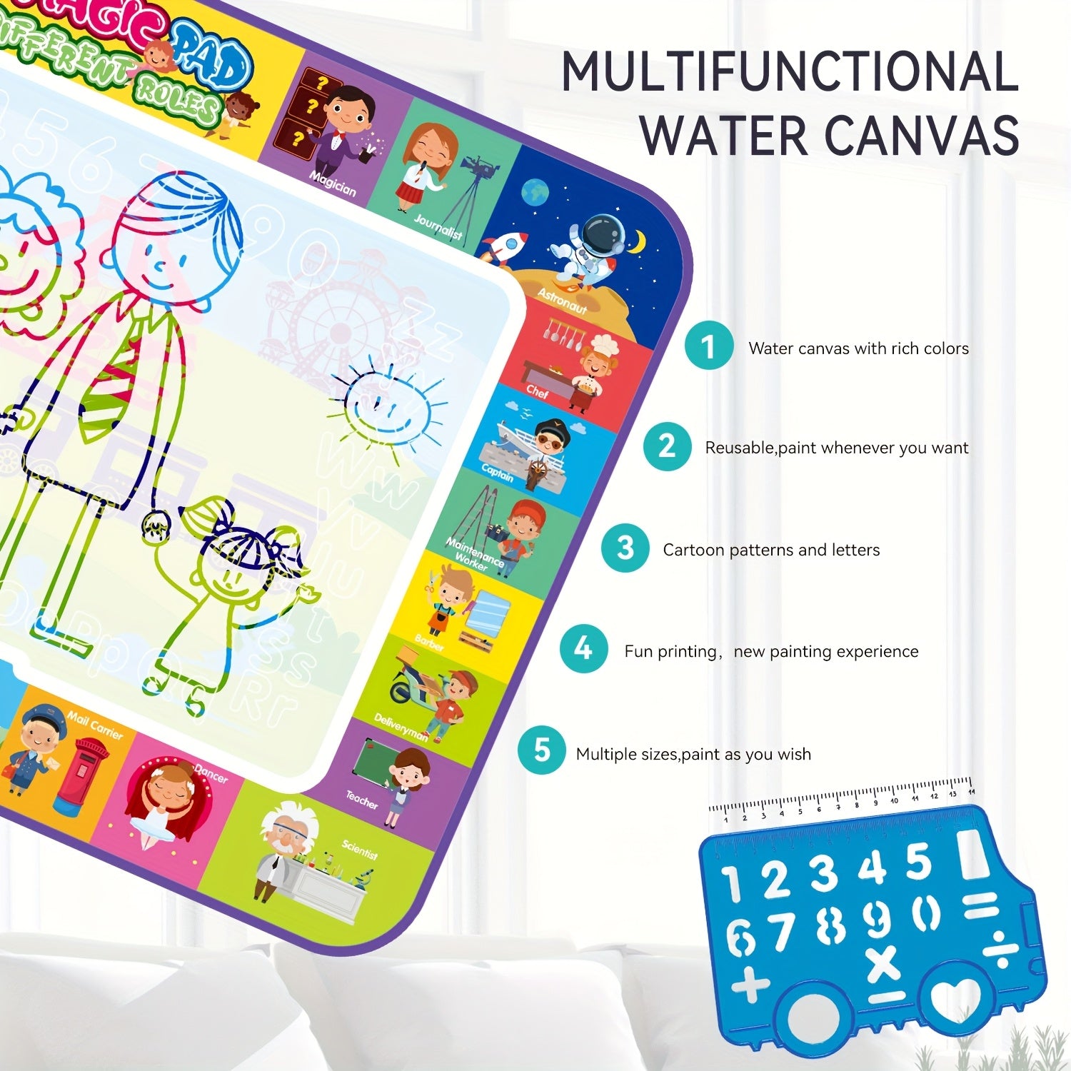 Magic Water Canvas for Kids Reusable Doodle & Letter Educational Art Toy