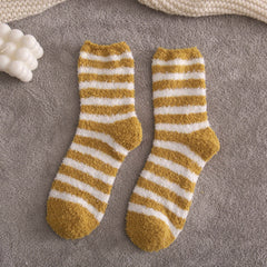 2 Pairs Striped Fuzzy Socks Soft Crew Floor Socks Women's Stockings