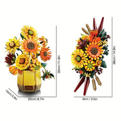 1328pcs Sunflower Building Block Bouquet Vase Model Toy Set