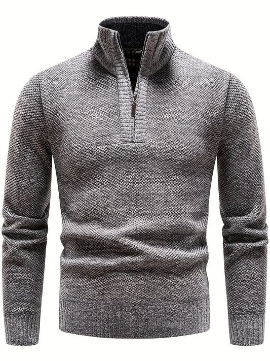 Men's Herringbone Twill Pullover Sweater - Fall Winter High Neck Stretch Jacket