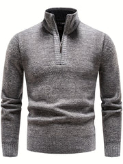 Men's Herringbone Twill Pullover Sweater - Fall Winter High Neck Stretch Jacket