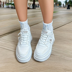 Women's Solid Platform Sneakers Low Top Casual Lace Up Shoes