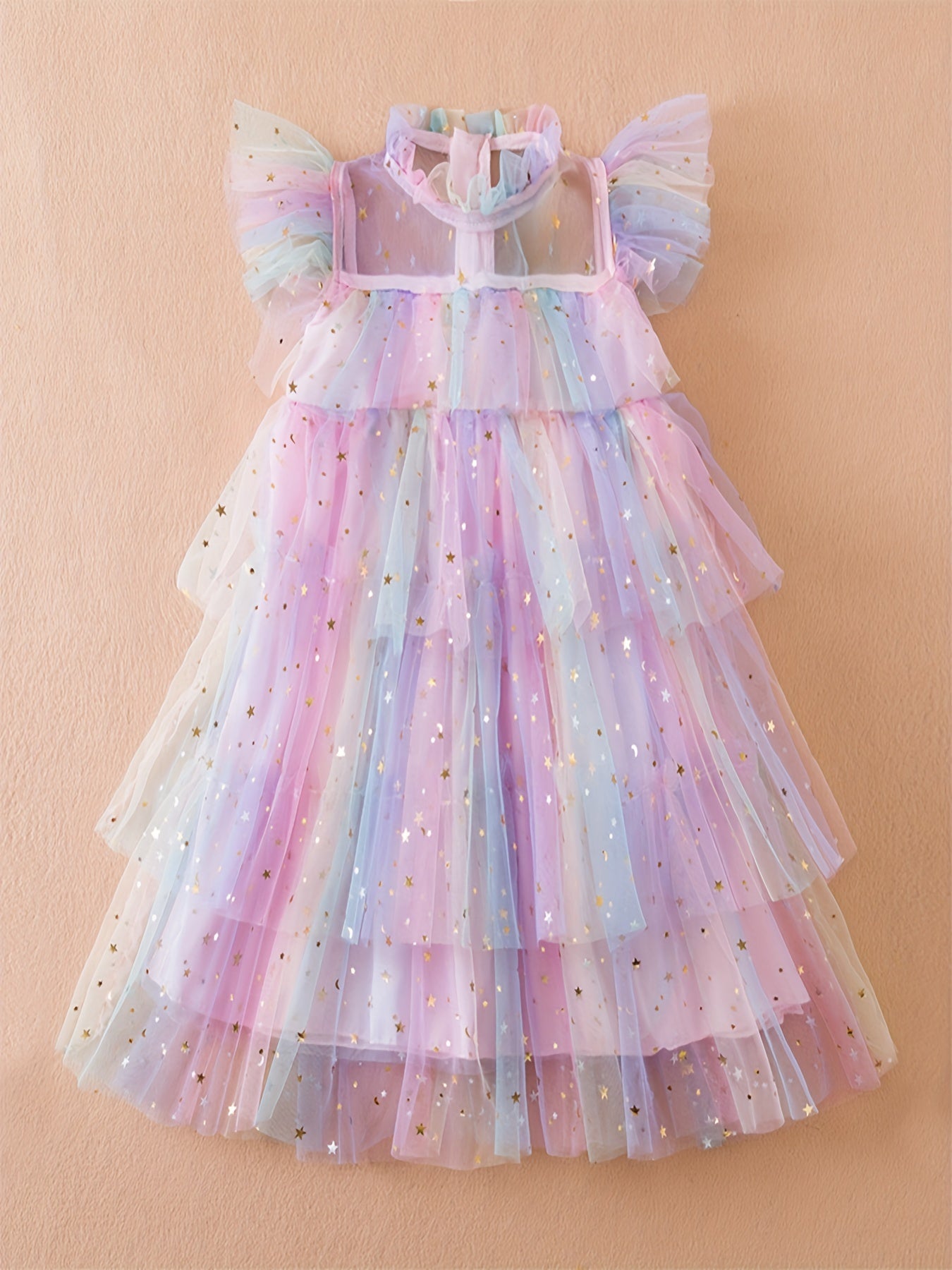 Toddler Girls Rainbow Star Sequins Princess Tutu Dress