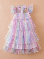 Toddler Girls Rainbow Star Sequins Princess Tutu Dress