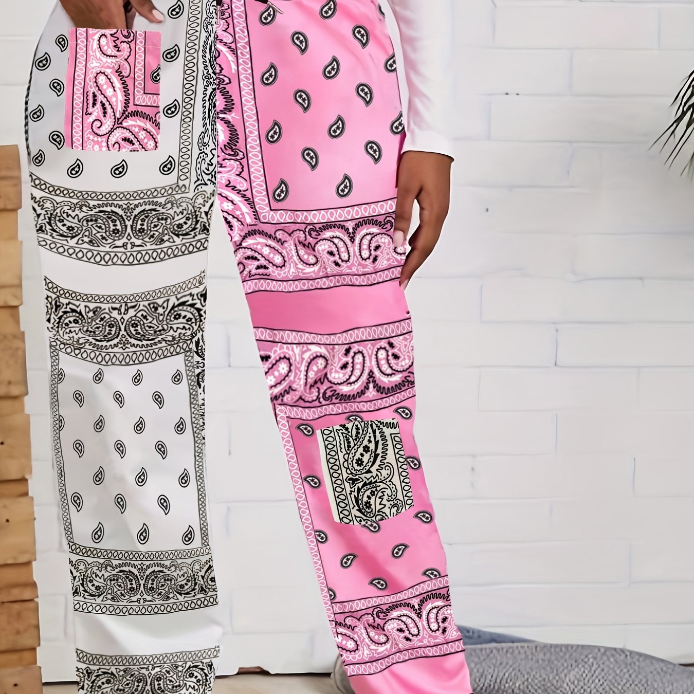  Boho Pants Women's Paisley Print Drawstring Pants