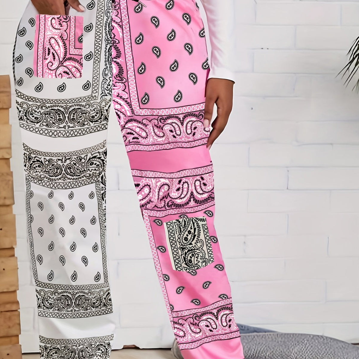 Boho Pants Women's Paisley Print Drawstring Pants