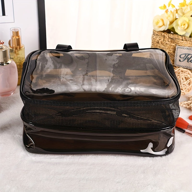 Clear Makeup Bags Cosmetic Bag With Compartments Handle Zipper Closure