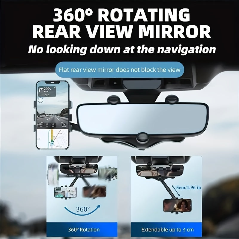 360&deg; Car Rearview Mirror Phone Holder Navigation Bracket