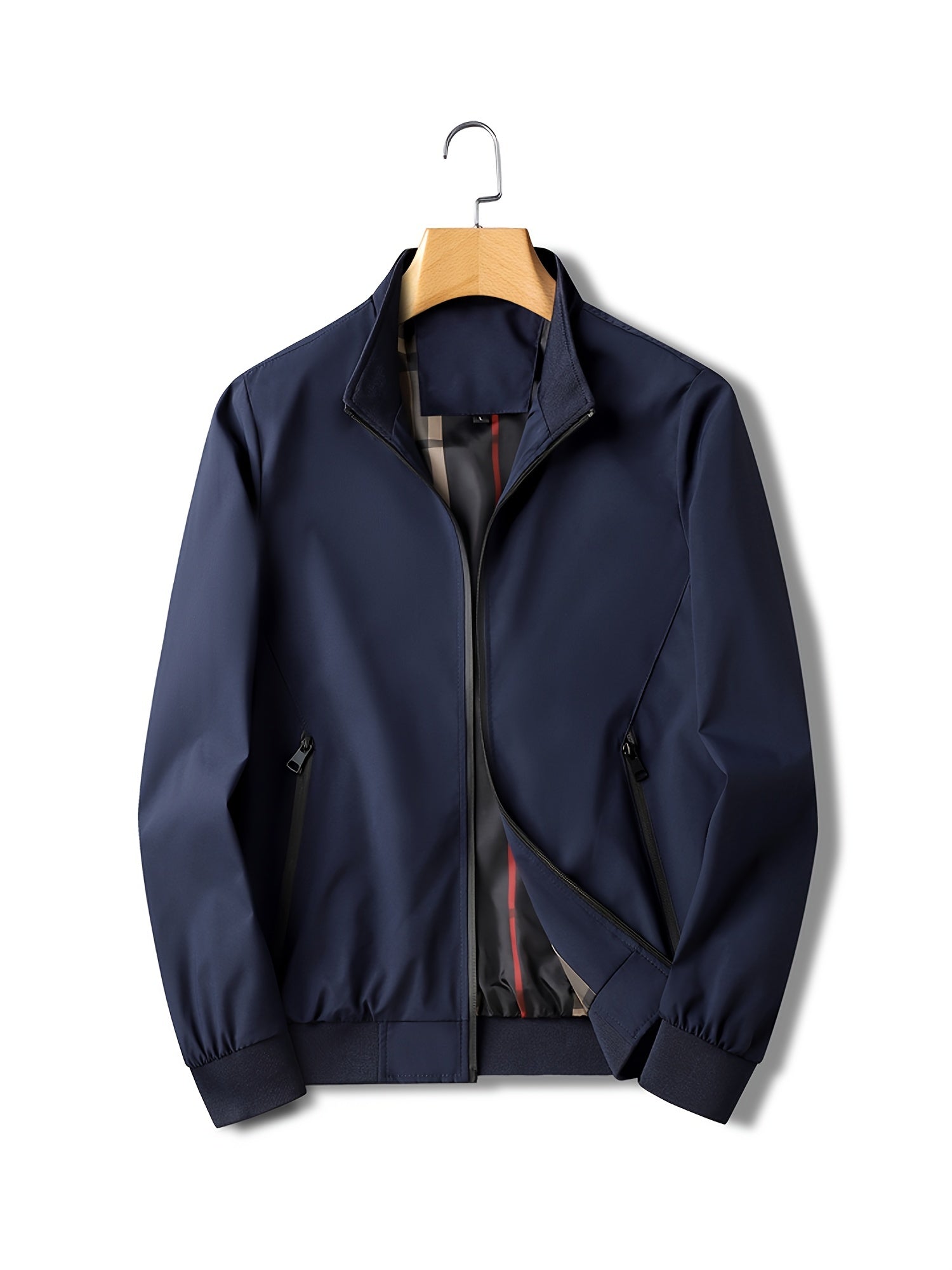 Men's Stand Collar Zip Sports Jacket with Pockets