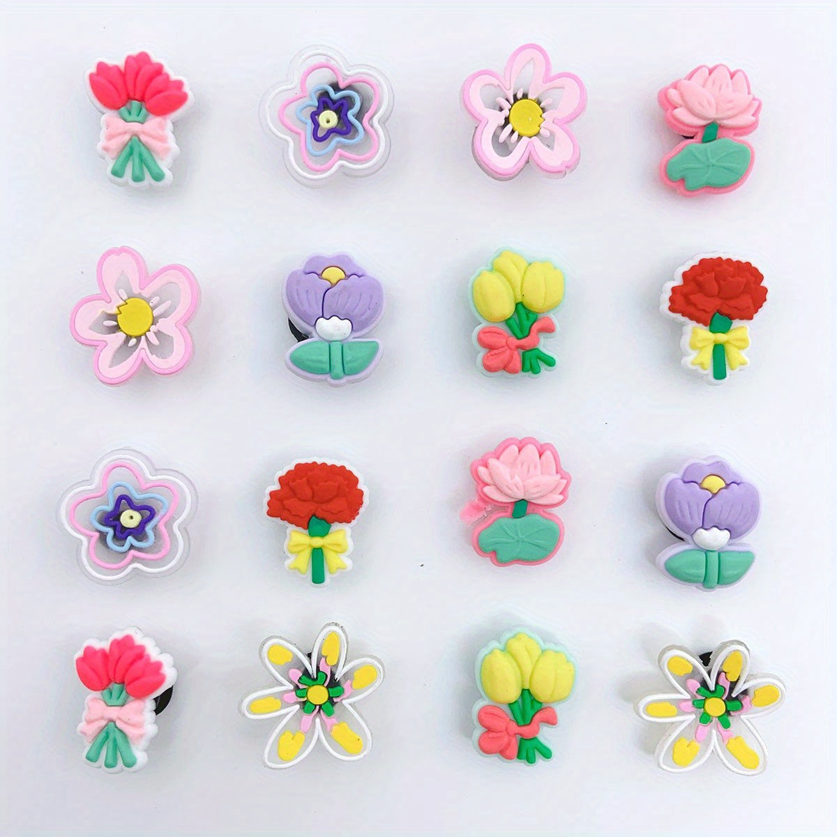16pcs Flower Shape Shoe Charm PVC Rubber Clogs DIY Accessories