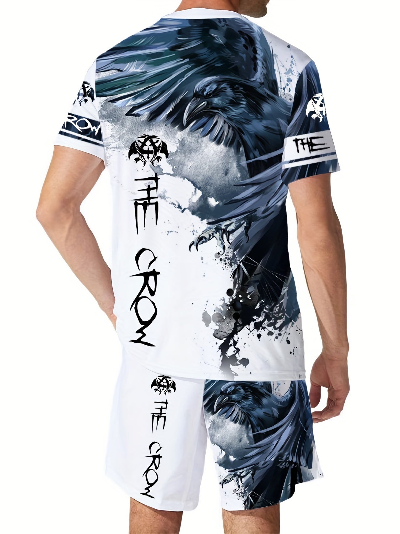 Ink Eagle Painting Pattern Mens 2 Piece Outfits Summer Set