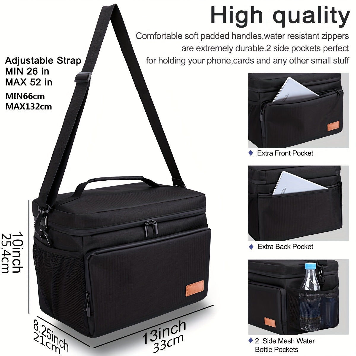 Large Capacity Insulated Lunch Bag with Adjustable Strap