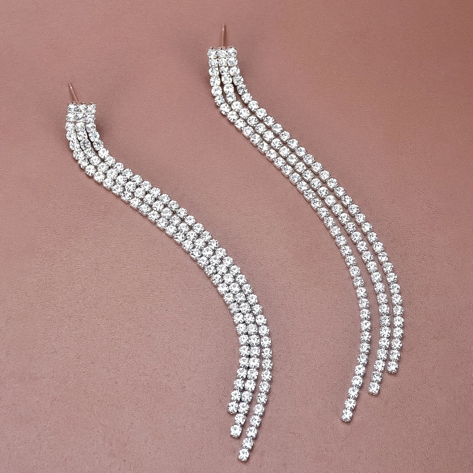 Long Rhinestones Tassel Drop Earrings for Women Girls