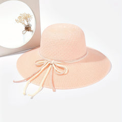 Crochet Sun Hat Hollow Out Basin Hat Rope Bowknot Travel Beach Hat