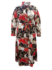  Baroque Print Long Sleeve Shirt Dress