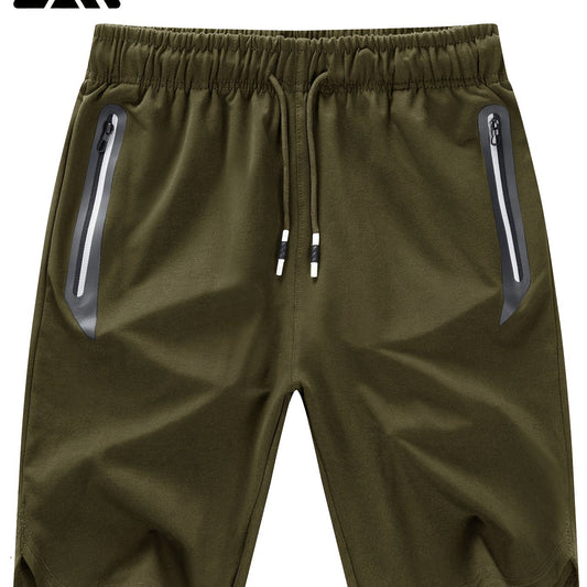 Men's Casual Loose Zipper Pocket Elastic Waist Drawstring Gym Shorts