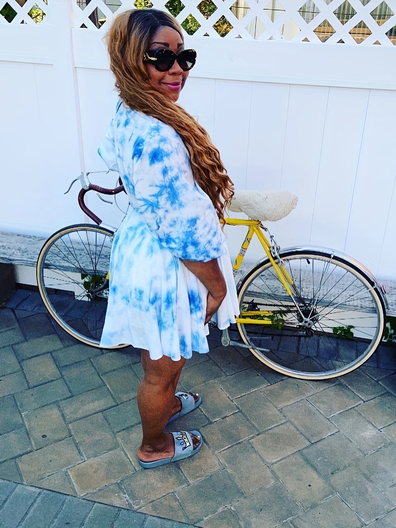  Tie Dye Bubble Sleeve Mini Dress