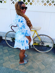  Tie Dye Bubble Sleeve Mini Dress