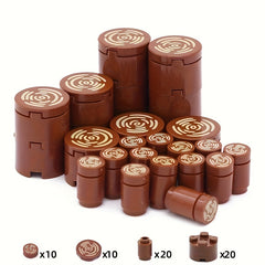 60pc Brown Tree Stump Building Blocks Set Wood Grain Pattern 2x2 Round MOC Bric
