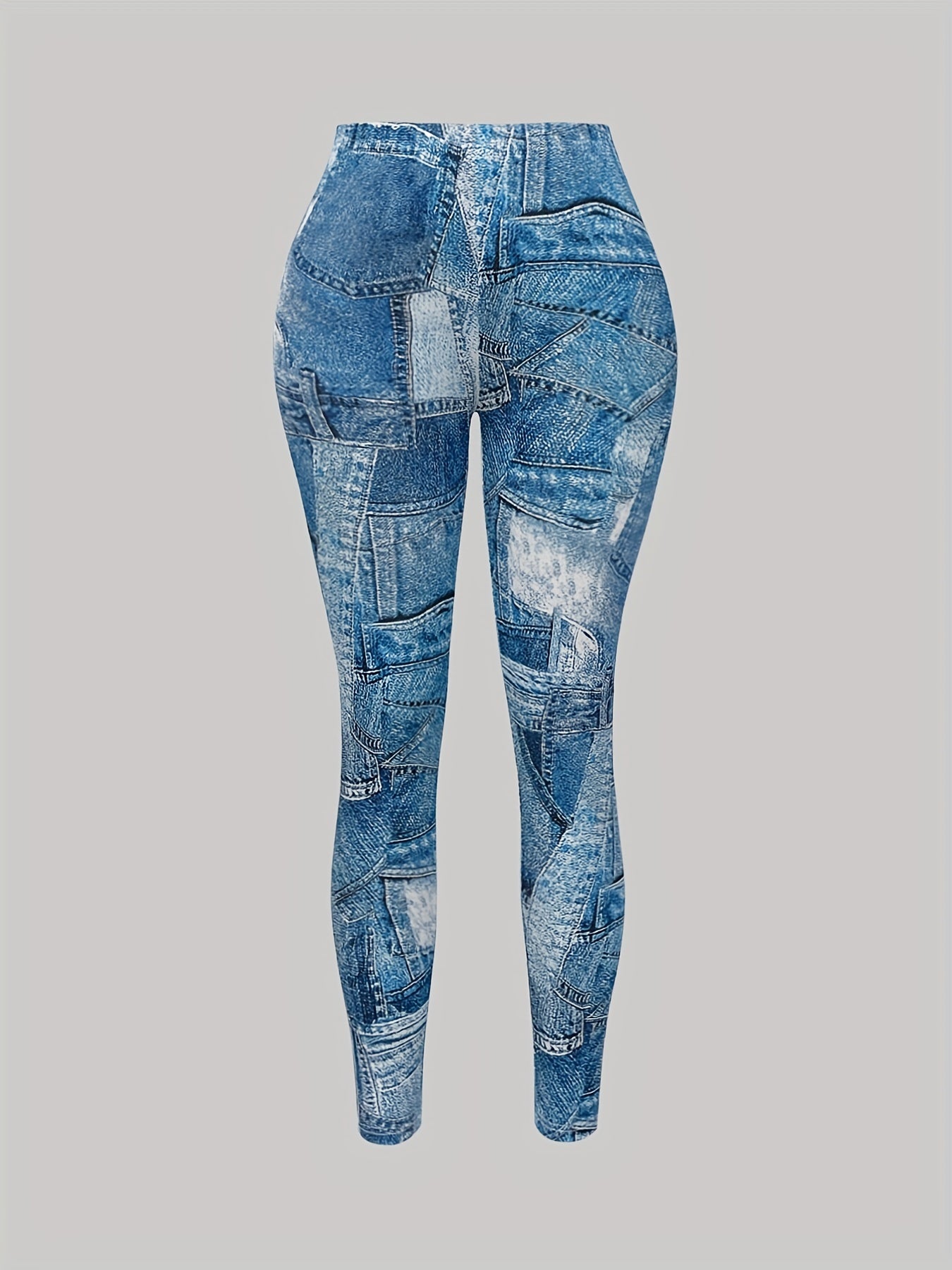 Denim Print Skinny Leggings Stretchy Casual Leggings