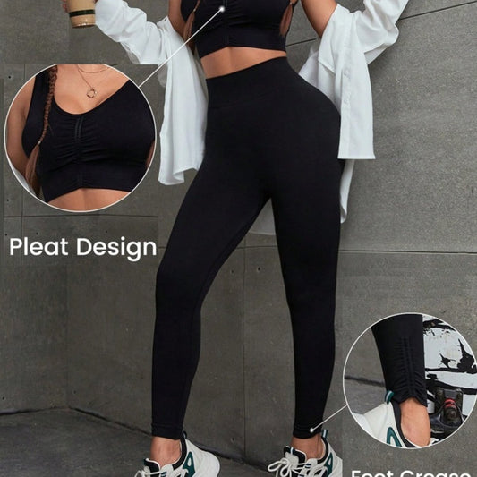 Yoga Sports Bra & Solid Leggings Set Women's Activewear