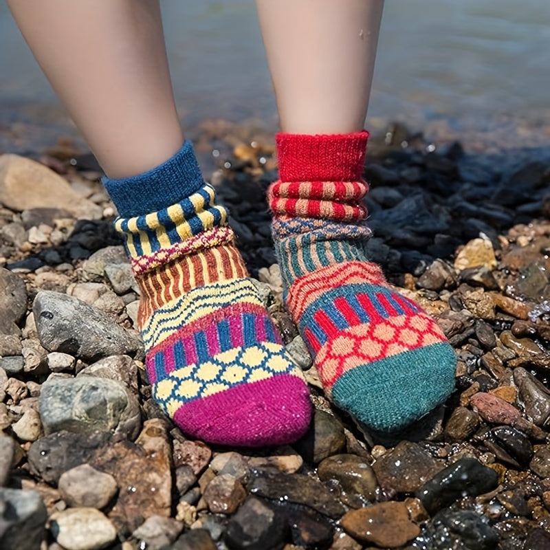 3 Pairs Vintage Warm Cotton Socks Winter Crew Socks