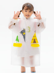 Kid's Hooded Raincoat Button Down Rain Poncho Jacket Animal Pattern Rainsuit