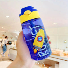 480ml Sports Water Bottle w/ Straw Hot Air Balloon Design Portable Travel Bottle