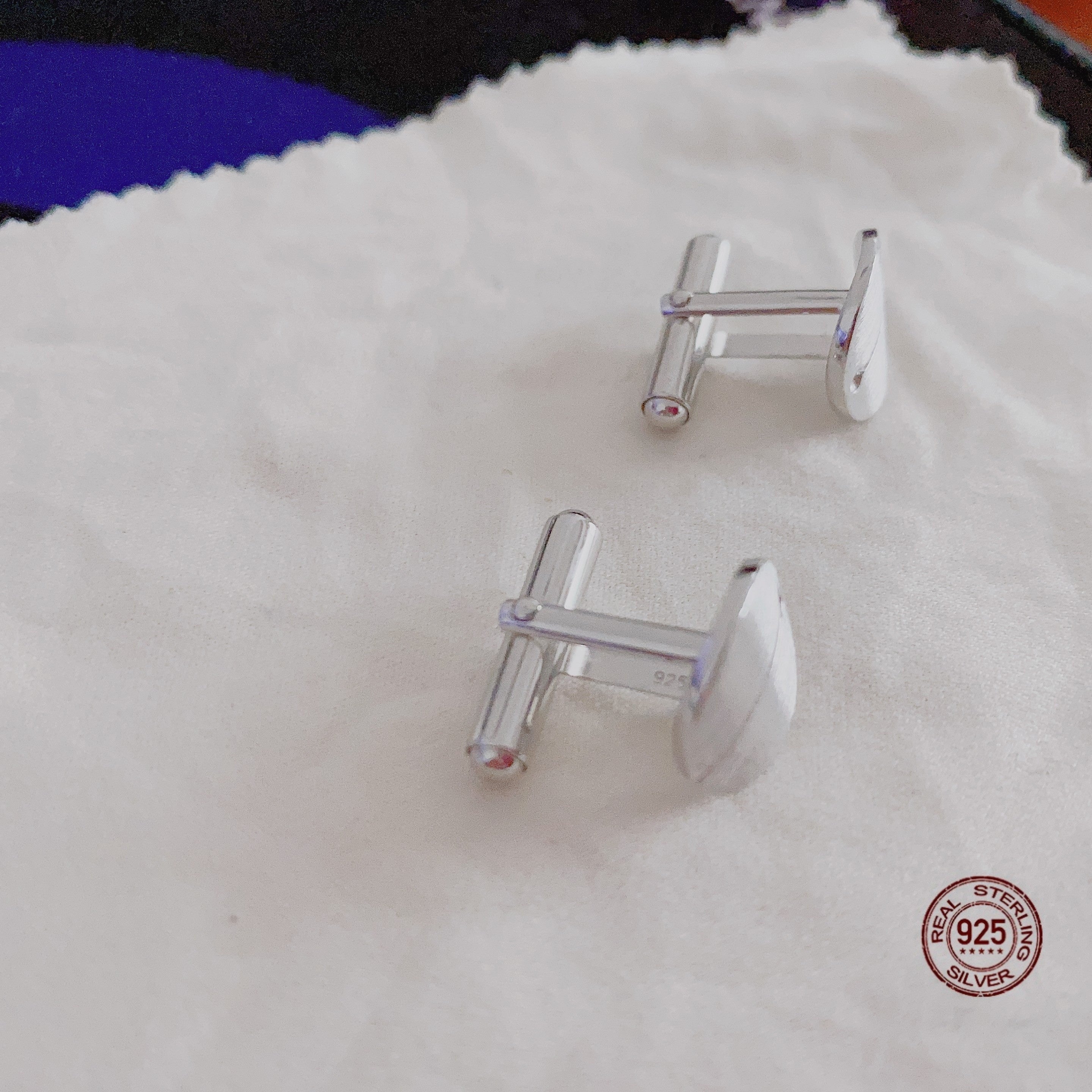 S925 Men's Cufflinks Oval Curved Style Sleeve Buttons