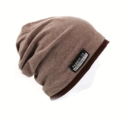 Double Layer Warm Beanie Cap Unisex Solid Elastic Skull Cap