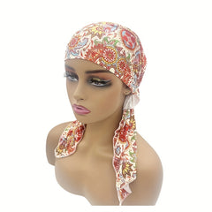 Paisley Print Head Wrap Casual Elastic Turban Soft Long Tail Bonnet