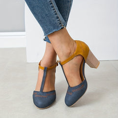 Women's Retro High Heels T-Strap Round Toe Block Heels Shoes