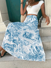 Plus Size Boho Skirt Women's Plus Painting Print Elastic High Rise Maxi Skirt